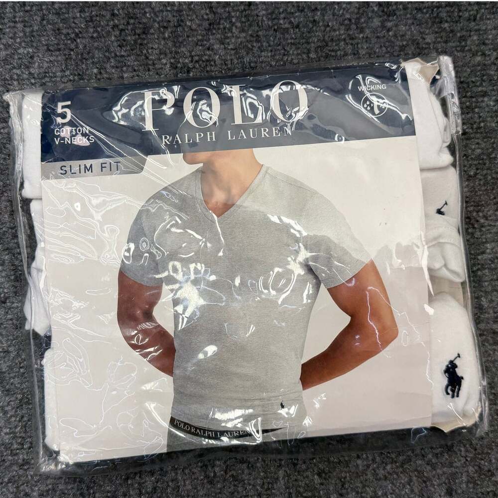 Polo Ralph Lauren Mens XS White V Neck T Shirts 5 Pack Cotton Slim Fit NWT